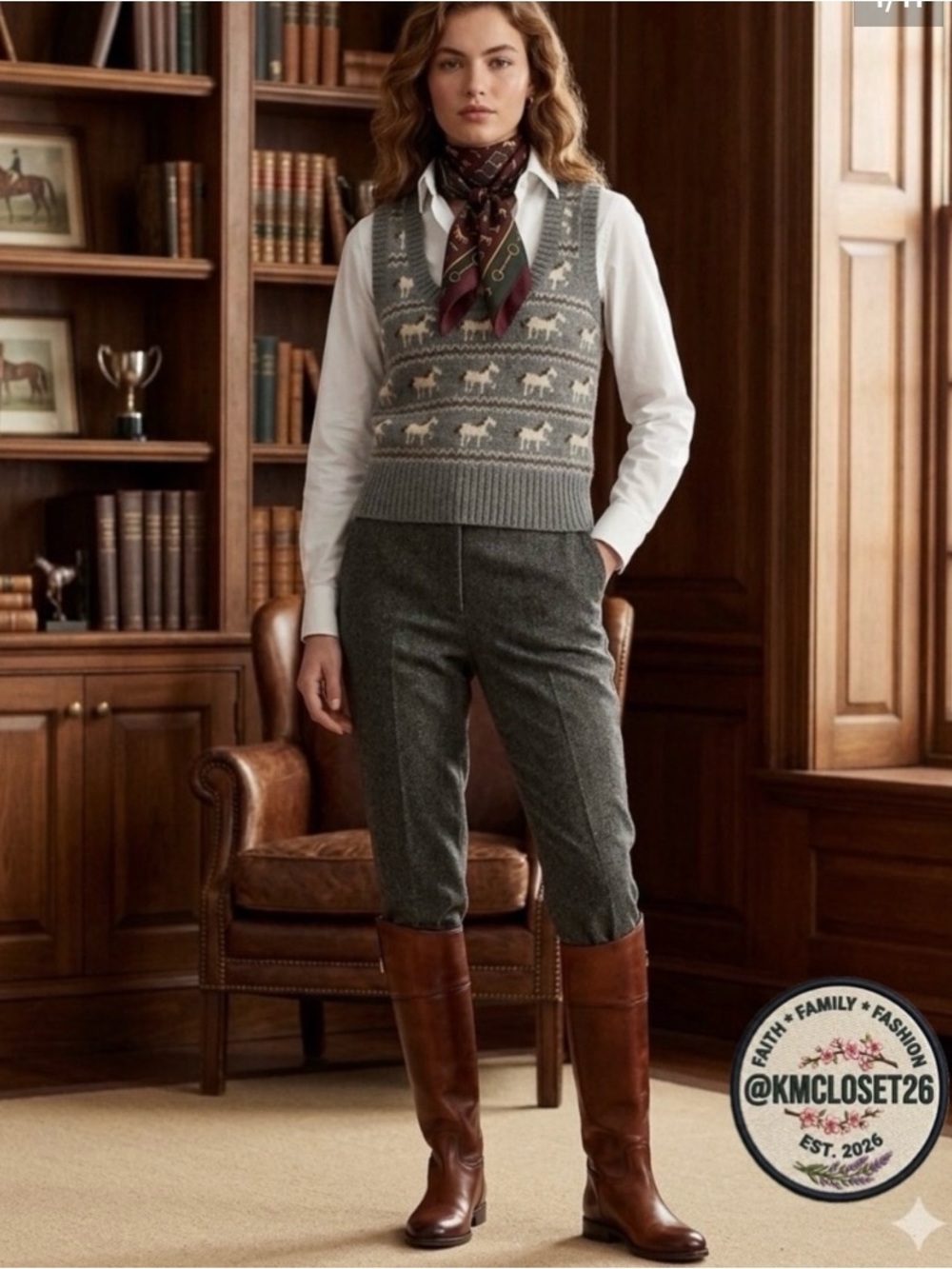 Vtg 90s H&M LOGG Archive Lambswool Horse Sweater Vest XS EVC